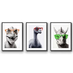 Dino Portrait Trio Art Set -WALL ART DESGIN SALE dino portrait trio art set acrylic glass with border black frame 45x30cm 444206