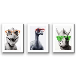 Dino Portrait Trio Art Set -WALL ART DESGIN SALE dino portrait trio art set acrylic glass with border no frame 45x30cm 957079