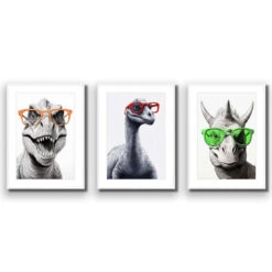 Dino Portrait Trio Art Set -WALL ART DESGIN SALE dino portrait trio art set acrylic glass with border white frame 45x30cm 636904