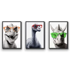 Dino Portrait Trio Art Set -WALL ART DESGIN SALE dino portrait trio art set canvas black floating frame 45x30cm 366149