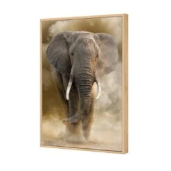 Elephant In Dust Canvas Art -WALL ART DESGIN SALE elephant in dust canvas art 45x30cm oak frame 182870