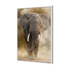 Elephant In Dust Canvas Art -WALL ART DESGIN SALE elephant in dust canvas art 45x30cm white frame 648468