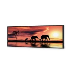 Family Of Elephants At Sunset Canvas Art 4 Family Of Elephants At Sunset Canvas Art -WALL ART DESGIN SALE family of elephants at sunset canvas art 60x20cm black frame 639365