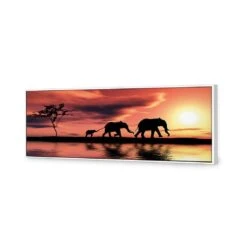 Family Of Elephants At Sunset Canvas Art 5 Family Of Elephants At Sunset Canvas Art -WALL ART DESGIN SALE family of elephants at sunset canvas art 60x20cm white frame 931419