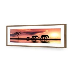 Family Of Elephants At Sunset, Long Acrylic Print Art 6 Family Of Elephants At Sunset, Long Acrylic Print Art -WALL ART DESGIN SALE family of elephants at sunset long acrylic glass art with border natural frame 60x20cm 582049