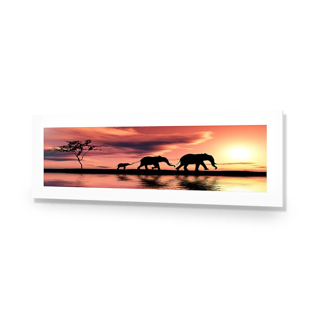 Family of Elephants at Sunset, Long Acrylic Print Art Family Of Elephants At Sunset, Long Acrylic Print Art -WALL ART DESGIN SALE family of elephants at sunset long acrylic glass art with border no frame 60x20cm 549346
