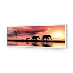 Family Of Elephants At Sunset, Long Acrylic Print Art 10 Family Of Elephants At Sunset, Long Acrylic Print Art -WALL ART DESGIN SALE family of elephants at sunset long acrylic glass art without border white frame 60x20cm 713592