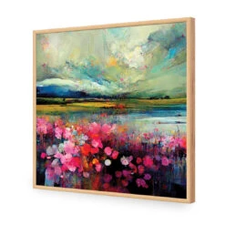 Field Of Pink -WALL ART DESGIN SALE field of pink acrylic glass no border oak frame 37x37cm 305081