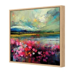 Field Of Pink -WALL ART DESGIN SALE field of pink canvas oak floating frame 37x37cm 460601