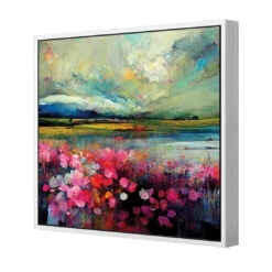 Field Of Pink -WALL ART DESGIN SALE field of pink canvas white floating frame 37x37cm 621653