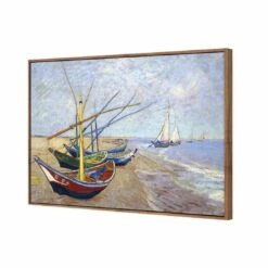 Fishing Boats By Van Gogh Canvas Art -WALL ART DESGIN SALE fishing boats by van gogh canvas art 45x30cm natural frame 170258