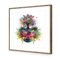 Flower Power, Square Acrylic Print Art -WALL ART DESGIN SALE flower power square acrylic print art with border natural frame 37x37cm 390808