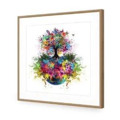 Flower Power, Square Acrylic Print Art -WALL ART DESGIN SALE flower power square acrylic print art with border oak frame 37x37cm 788424