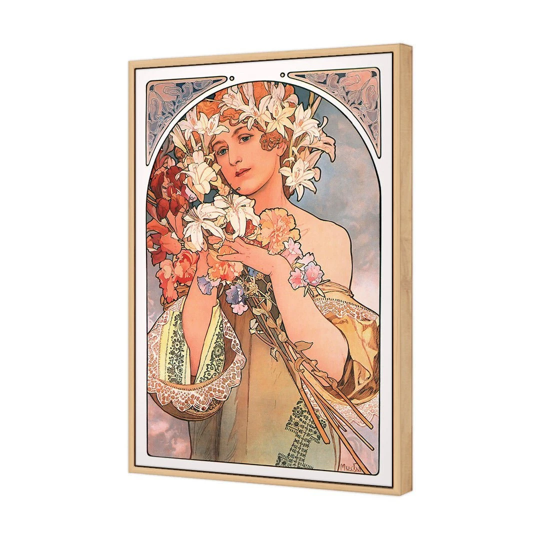 Flowers By Alphonse Mucha Flowers By Alphonse Mucha -WALL ART DESGIN SALE flowers by alphonse mucha canvas oak floating frame 45x30cm 174908