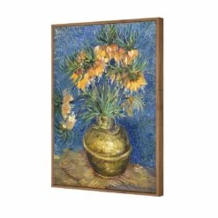 Flowers In Copper Vase By Van Gogh Canvas Art -WALL ART DESGIN SALE flowers in copper vase by van gogh canvas art 45x30cm natural frame 527793