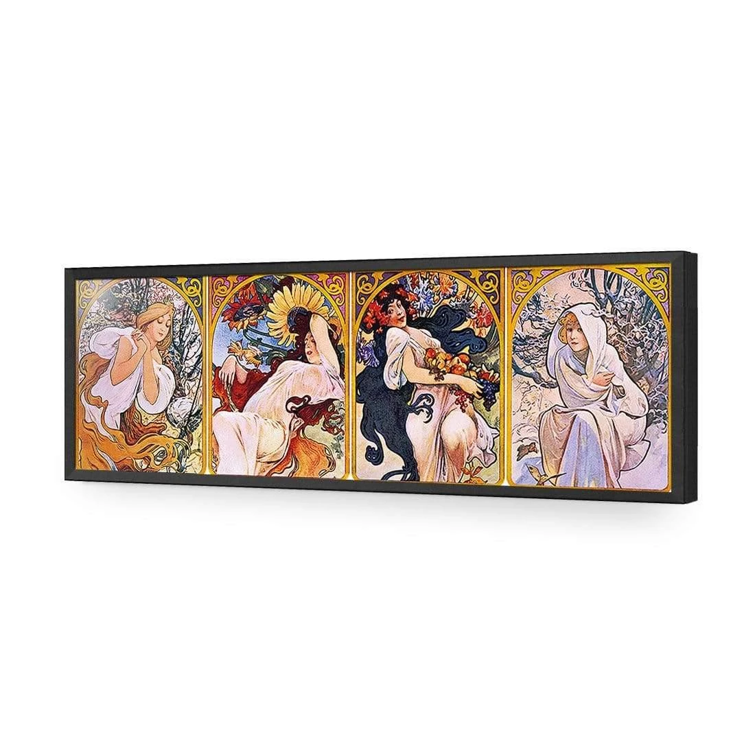 Four Seasons By Alphonse Mucha Four Seasons By Alphonse Mucha -WALL ART DESGIN SALE four seasons by alphonse mucha acrylic glass no border black frame 90x30cm 147531