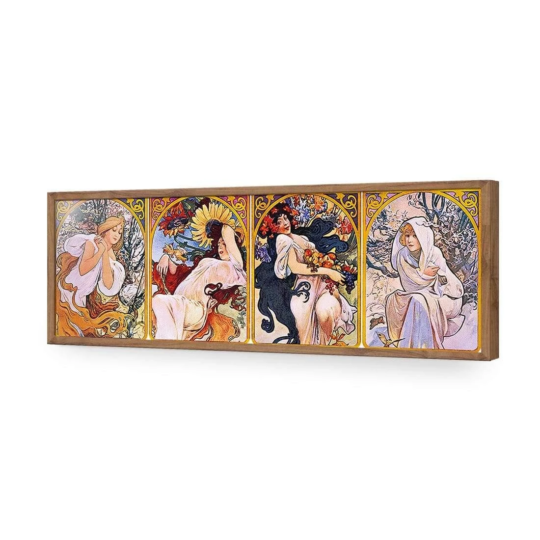 Four Seasons By Alphonse Mucha Four Seasons By Alphonse Mucha -WALL ART DESGIN SALE four seasons by alphonse mucha acrylic glass no border natural frame 90x30cm 998208