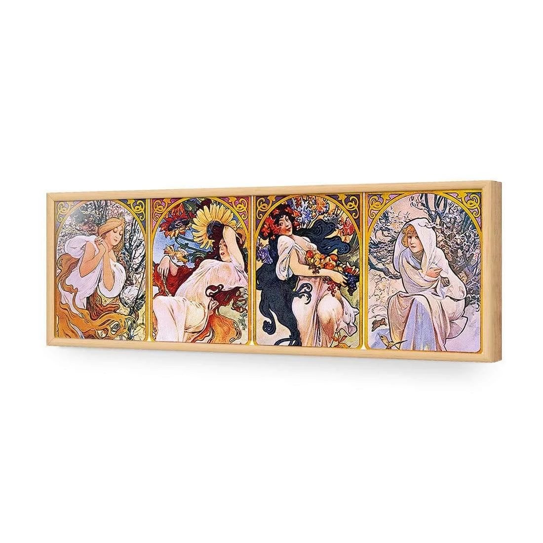 Four Seasons By Alphonse Mucha Four Seasons By Alphonse Mucha -WALL ART DESGIN SALE four seasons by alphonse mucha acrylic glass no border oak frame 90x30cm 665973