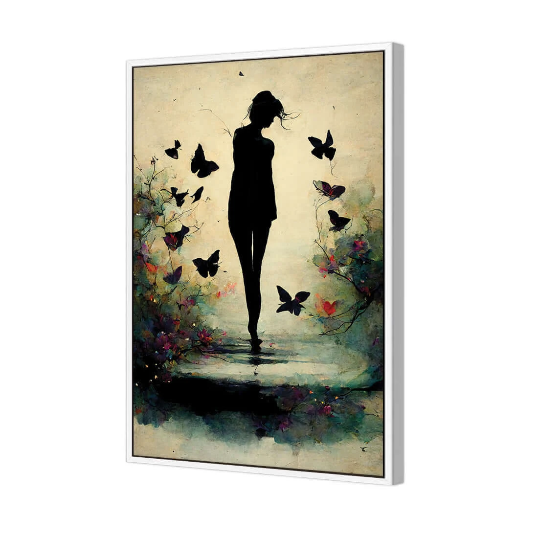 Girl with Butterflies II Girl With Butterflies II -WALL ART DESGIN SALE girl with butterflies ii canvas white floating frame 45x30cm 115761