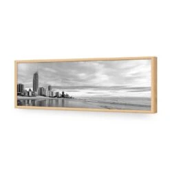 Gold Coast Panoramic, Black And White (long) 17 Gold Coast Panoramic, Black And White (long) -WALL ART DESGIN SALE gold coast panoramic black and white long acrylic glass no border oak frame 90x30cm 362232