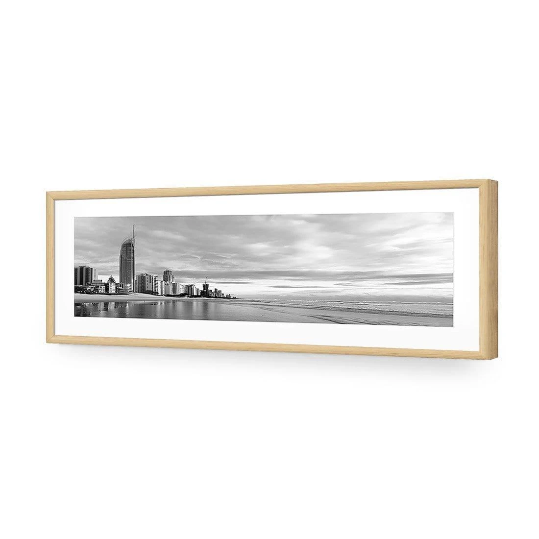 Gold Coast Panoramic, Black and White (long) Gold Coast Panoramic, Black And White (long) -WALL ART DESGIN SALE gold coast panoramic black and white long acrylic glass with border oak frame 90x30cm 191488