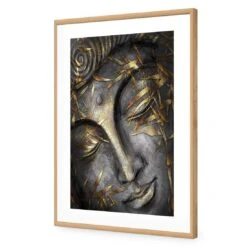 Gold Leafed Buddha I -WALL ART DESGIN SALE gold leafed buddha 1 acrylic glass with border oak frame 45x30cm 953251