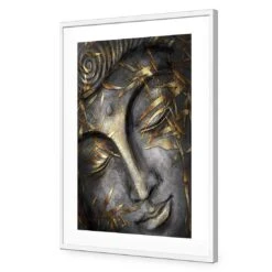 Gold Leafed Buddha I -WALL ART DESGIN SALE gold leafed buddha 1 acrylic glass with border white frame 45x30cm 665946
