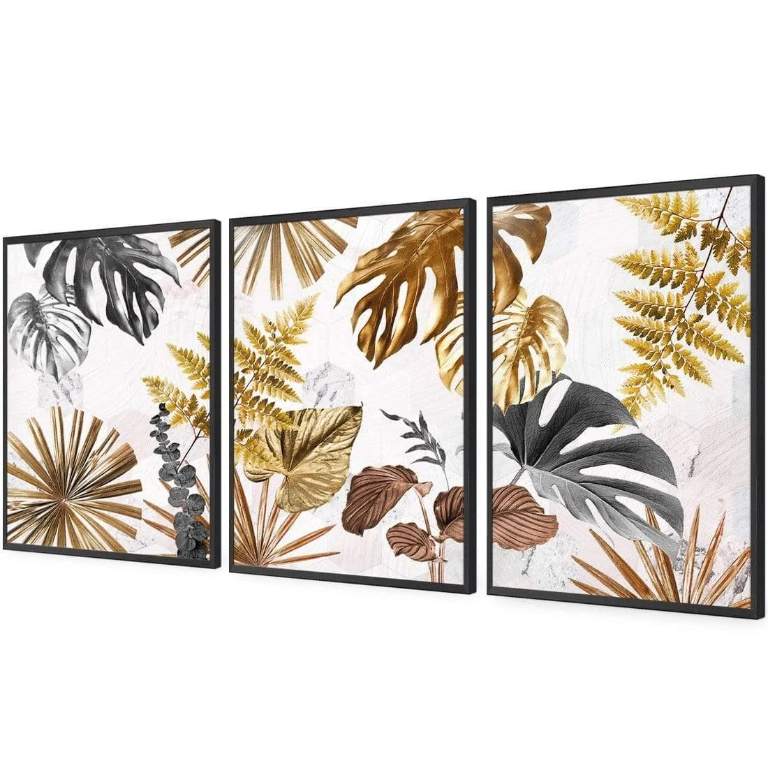 Golden Jungle Trio Art Set Golden Jungle Trio Art Set -WALL ART DESGIN SALE golden jungle trio art set acrylic glass no border black floating frame 59x40cm 139664