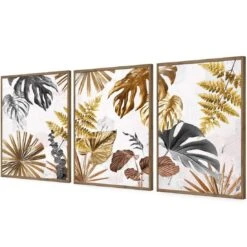 Golden Jungle Trio Art Set 18 Golden Jungle Trio Art Set -WALL ART DESGIN SALE golden jungle trio art set acrylic glass no border natural floating frame 59x40cm 751377
