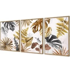 Golden Jungle Trio Art Set 17 Golden Jungle Trio Art Set -WALL ART DESGIN SALE golden jungle trio art set acrylic glass no border oak floating frame 59x40cm 402906