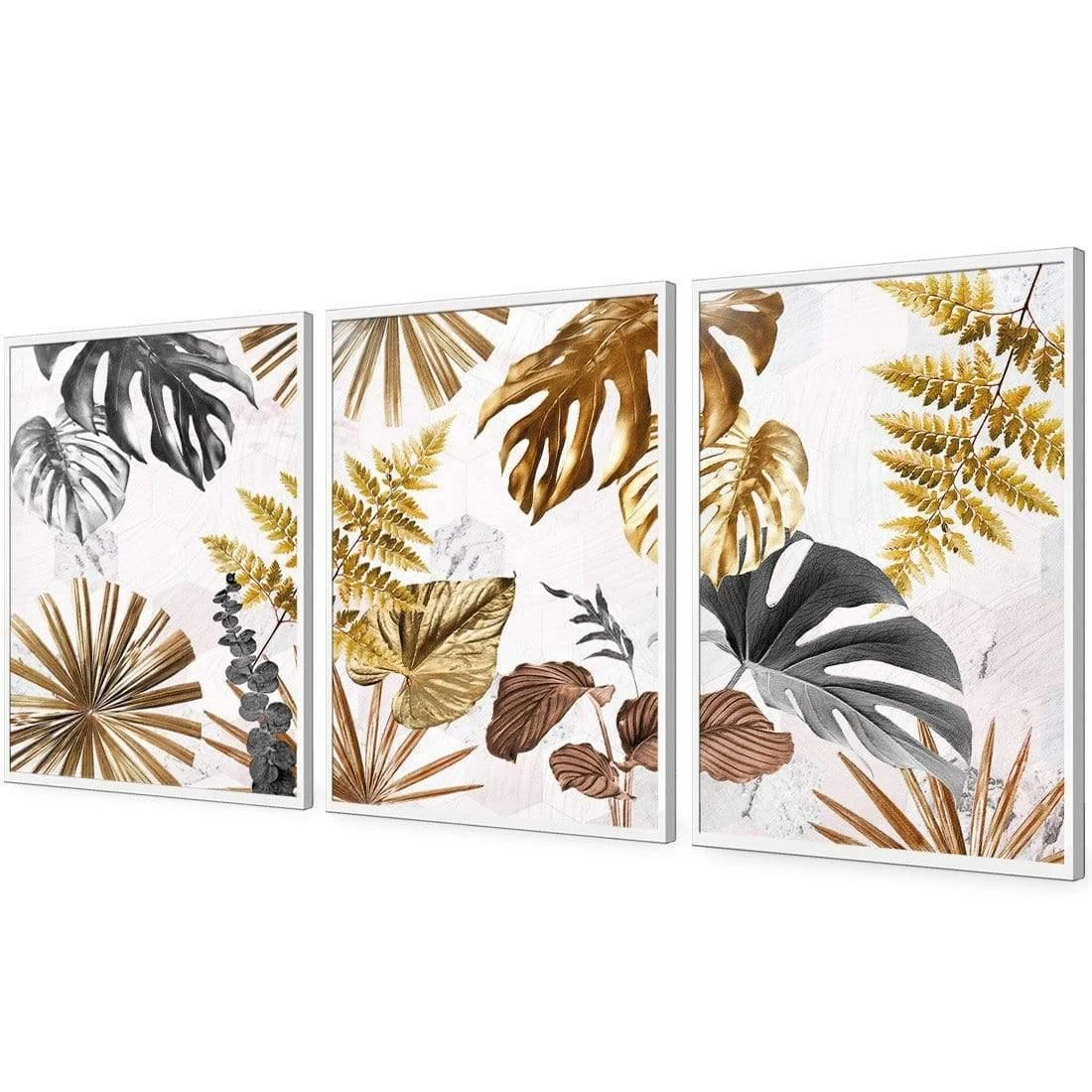 Golden Jungle Trio Art Set Golden Jungle Trio Art Set -WALL ART DESGIN SALE golden jungle trio art set acrylic glass no border white floating frame 59x40cm 254168