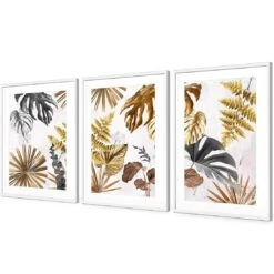 Golden Jungle Trio Art Set 11 Golden Jungle Trio Art Set -WALL ART DESGIN SALE golden jungle trio art set acrylic glass with border white floating frame 59x40cm 876384