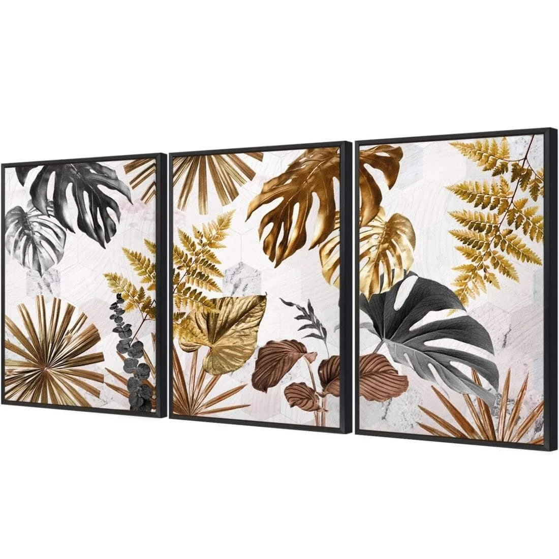 Golden Jungle Trio Art Set Golden Jungle Trio Art Set -WALL ART DESGIN SALE golden jungle trio art set canvas black floating frame 59x40cm 442834