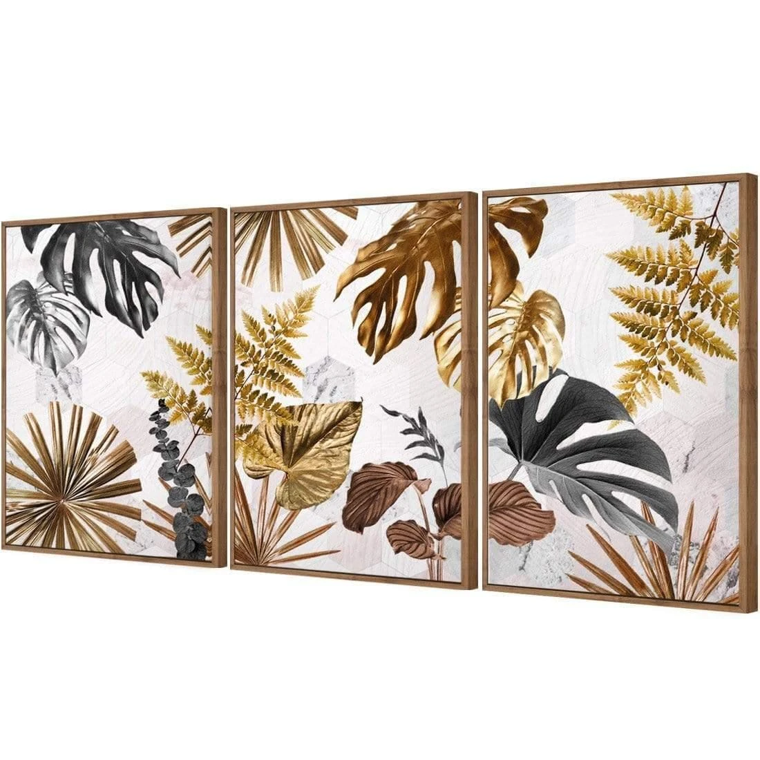 Golden Jungle Trio Art Set Golden Jungle Trio Art Set -WALL ART DESGIN SALE golden jungle trio art set canvas natural floating frame 59x40cm 512752