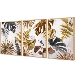 Golden Jungle Trio Art Set 7 Golden Jungle Trio Art Set -WALL ART DESGIN SALE golden jungle trio art set canvas oak floating frame 59x40cm 790940