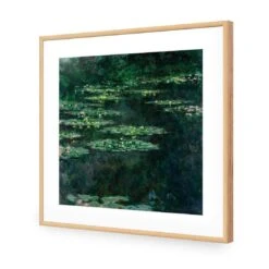 Green Water Lilies By Monet -WALL ART DESGIN SALE green water lilies by monet acrylic glass with border oak frame 37x37cm 367846