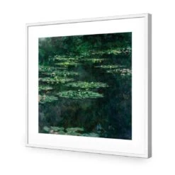 Green Water Lilies By Monet -WALL ART DESGIN SALE green water lilies by monet acrylic glass with border white frame 37x37cm 800492