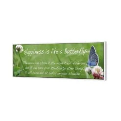 Happiness Is Like A Butterfly (long) -WALL ART DESGIN SALE happiness is like a butterfly long canvas white floating frame 60x20cm 555877