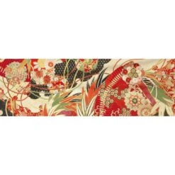 Japanese Fabric Red Flowers And Fans