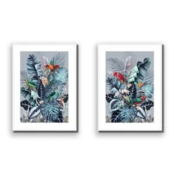 Jungle Exotica Blue Perfect Pair -WALL ART DESGIN SALE jungle exotica blue perfect pair canvas stretched canvas 45x30cm 811773