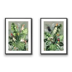 Jungle Exotica Green Perfect Pair -WALL ART DESGIN SALE jungle exotica green perfect pair canvas stretched canvas 45x30cm 448900
