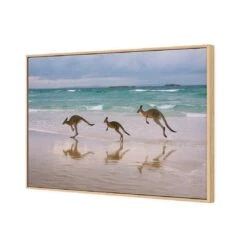 Kangaroos On Vacation Canvas Art -WALL ART DESGIN SALE kangaroos on vacation canvas art 45x30cm oak frame 477793