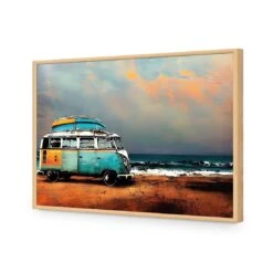 Kombi At The Beach -WALL ART DESGIN SALE kombi at the beach acrylic glass no border oak frame 45x30cm 252232