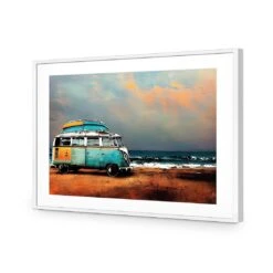 Kombi At The Beach -WALL ART DESGIN SALE kombi at the beach acrylic glass with border white frame 45x30cm 510315