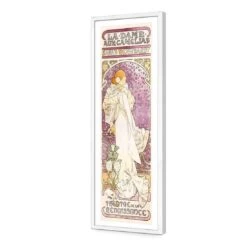 La Dame Aux Camelias By Alphonse Mucha -WALL ART DESGIN SALE la dame aux camelias by alphonse mucha acrylic glass with border white frame 90x30cm 141912