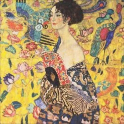 Lady With Fan - Gustav Klimt, Square Acrylic Print Art