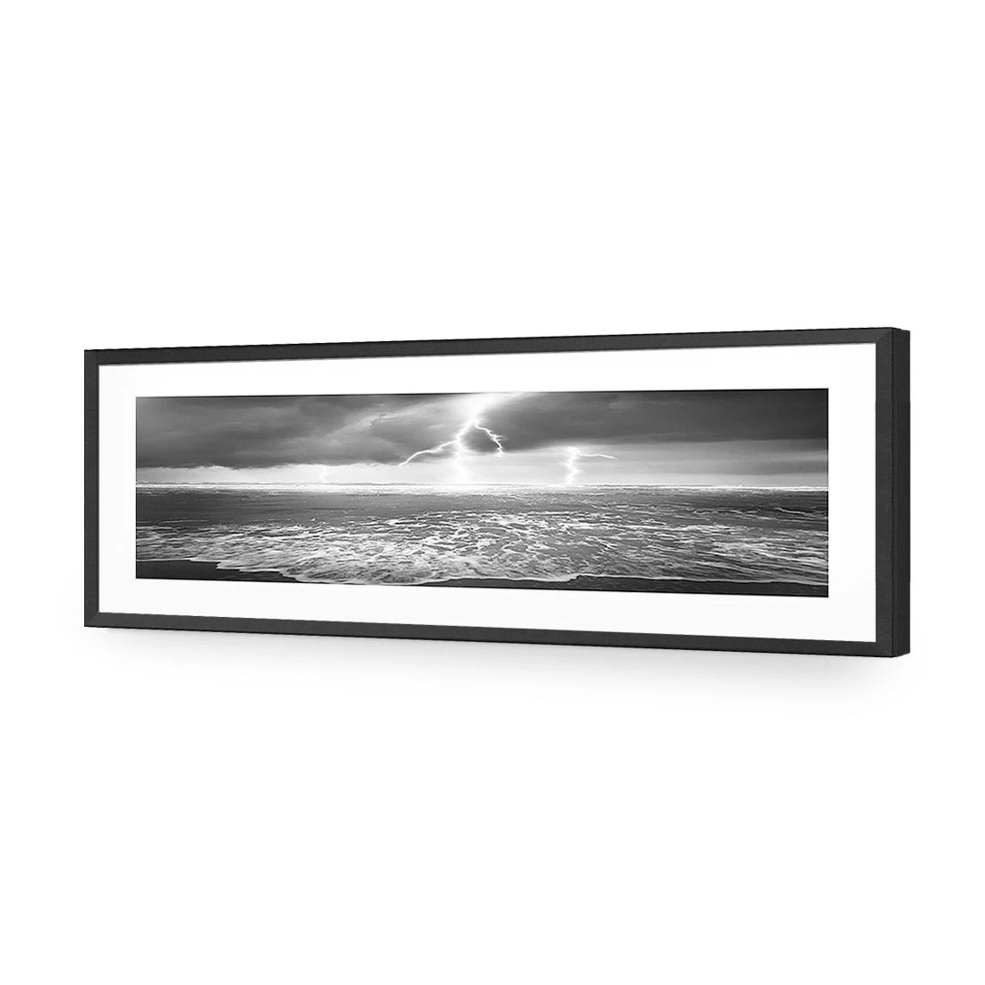 Lightning Beach, Black and White (Long) Lightning Beach, Black And White (Long) -WALL ART DESGIN SALE lightning beach black and white long acrylic glass with border black frame 90x30cm 183325
