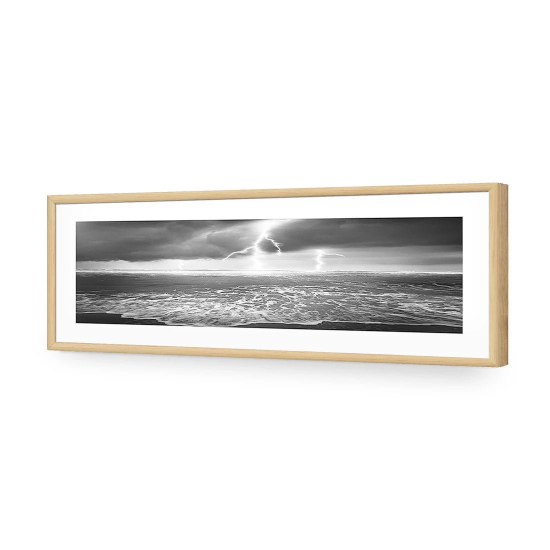 Lightning Beach, Black and White (Long) Lightning Beach, Black And White (Long) -WALL ART DESGIN SALE lightning beach black and white long acrylic glass with border oak frame 90x30cm 334664