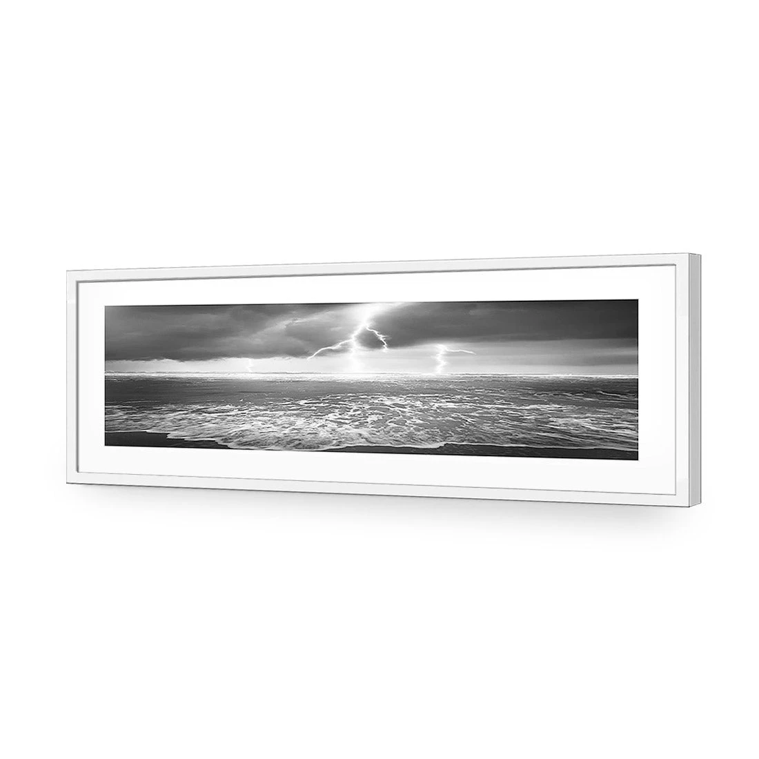 Lightning Beach, Black and White (Long) Lightning Beach, Black And White (Long) -WALL ART DESGIN SALE lightning beach black and white long acrylic glass with border white frame 90x30cm 271471