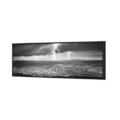 Lightning Beach, Black And White (Long) 4 Lightning Beach, Black And White (Long) -WALL ART DESGIN SALE lightning beach black and white long canvas black frame 60x20cm 582244